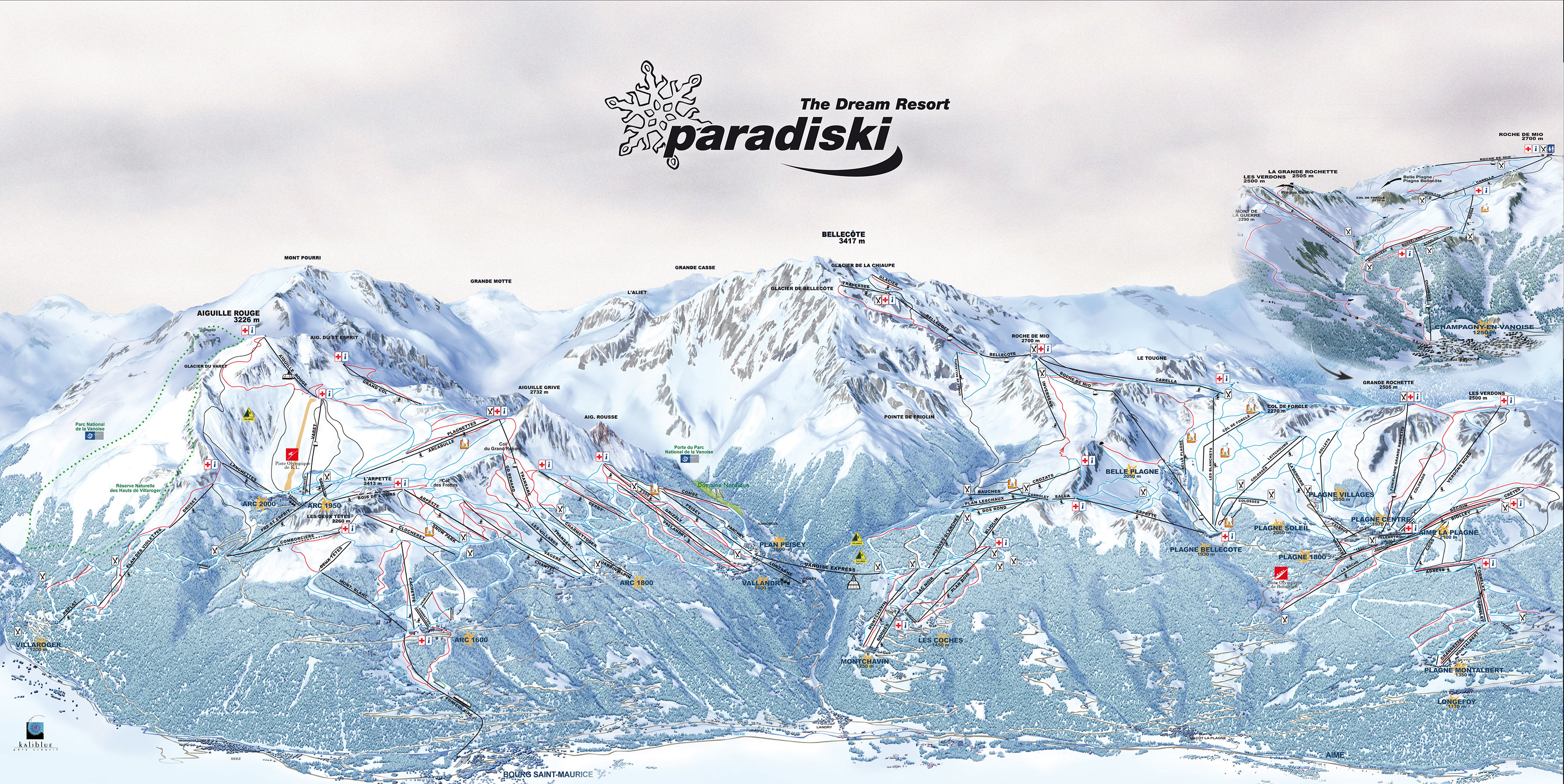 mapa tras ski w La Plagne