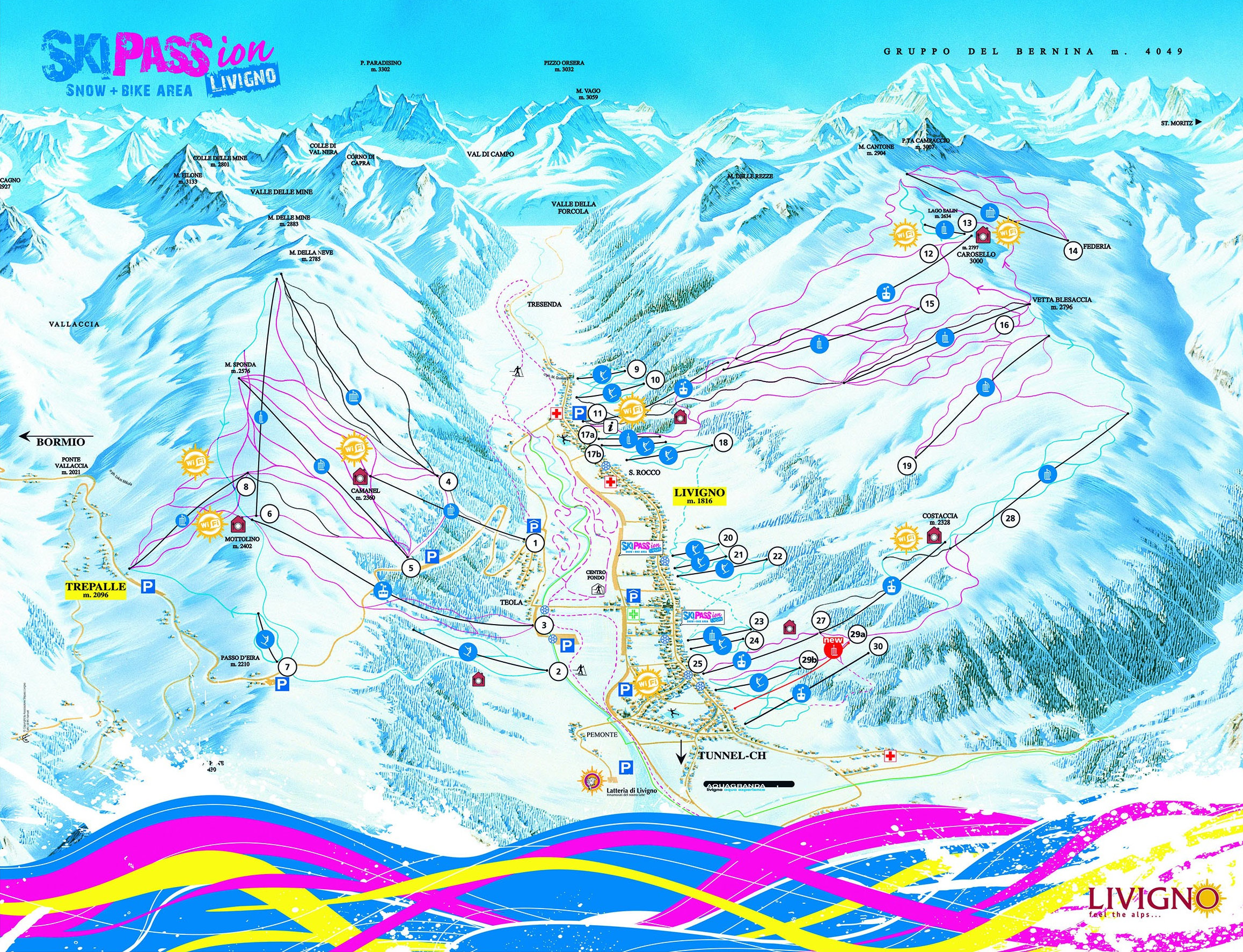 mapa tras ski w Livigno