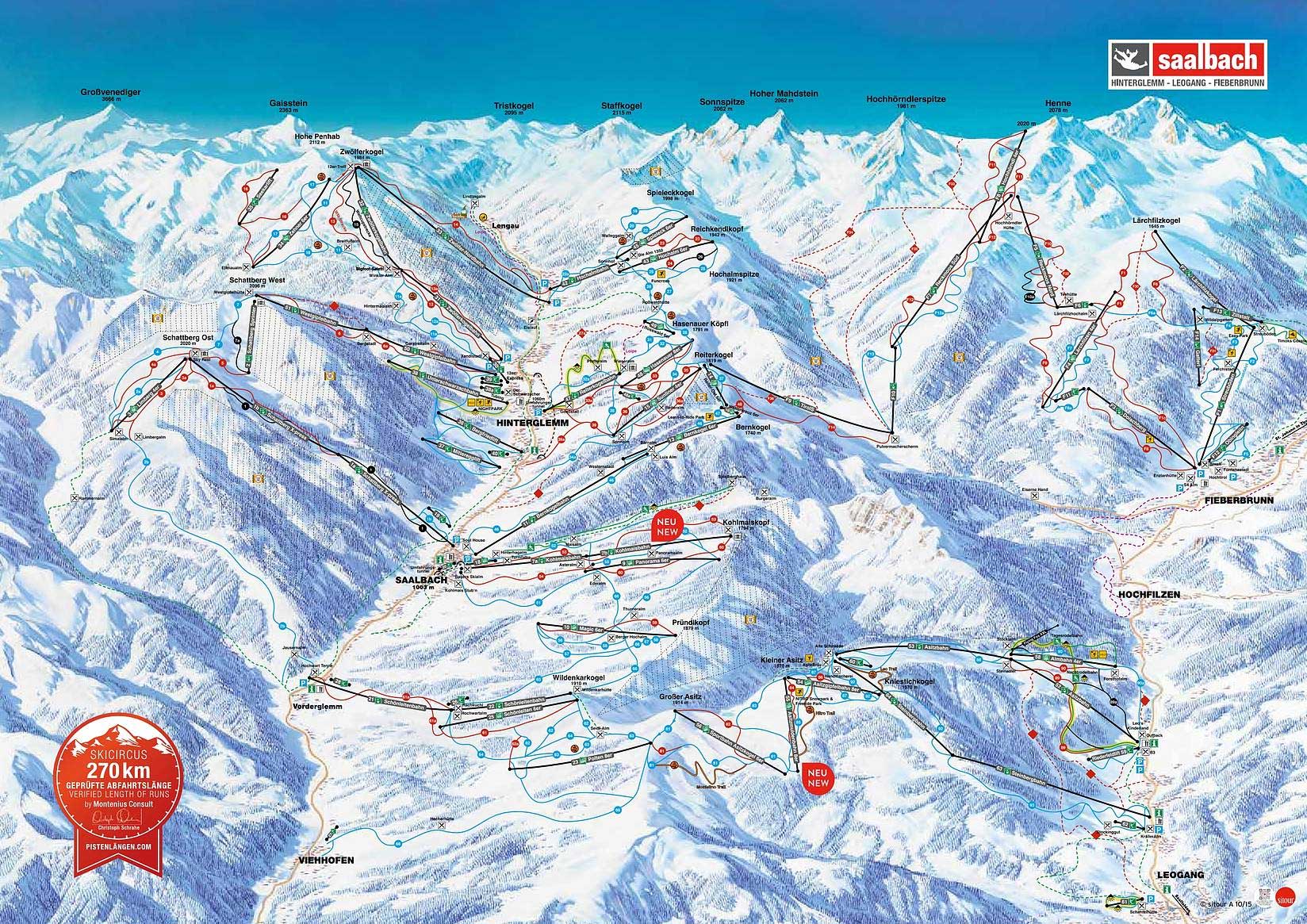 mapa tras ski w Saalbach Hinterglemm Leogang