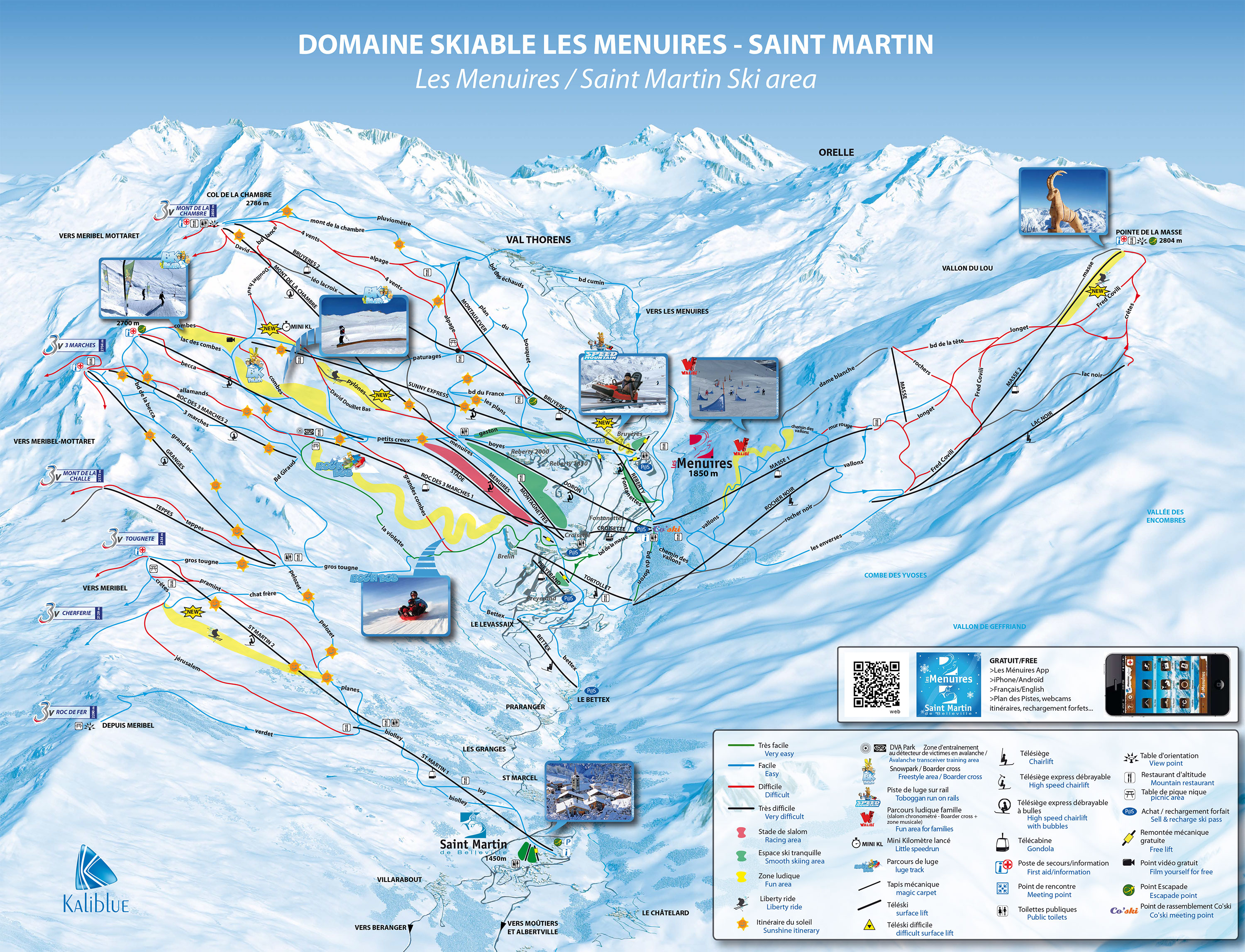 mapa tras ski w Les Menuires