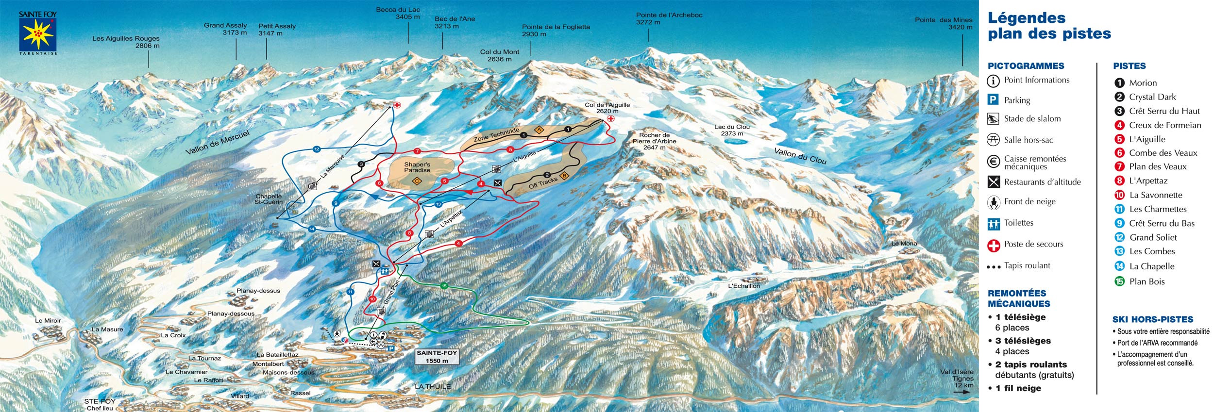 mapa tras ski w Sainte Foy